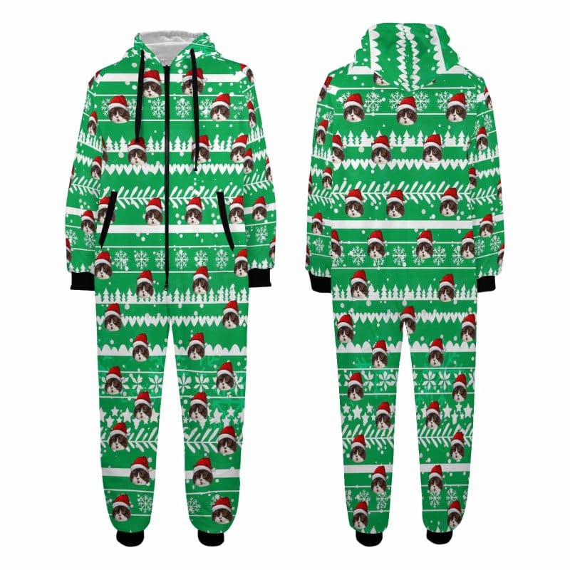 FacePajamas Pajama Adult Onesie [Thick Soft Fabric] Funny Flannel Fleece Adult Onesie Pajamas Custom Face Christmas Jumpsuit Homewear
