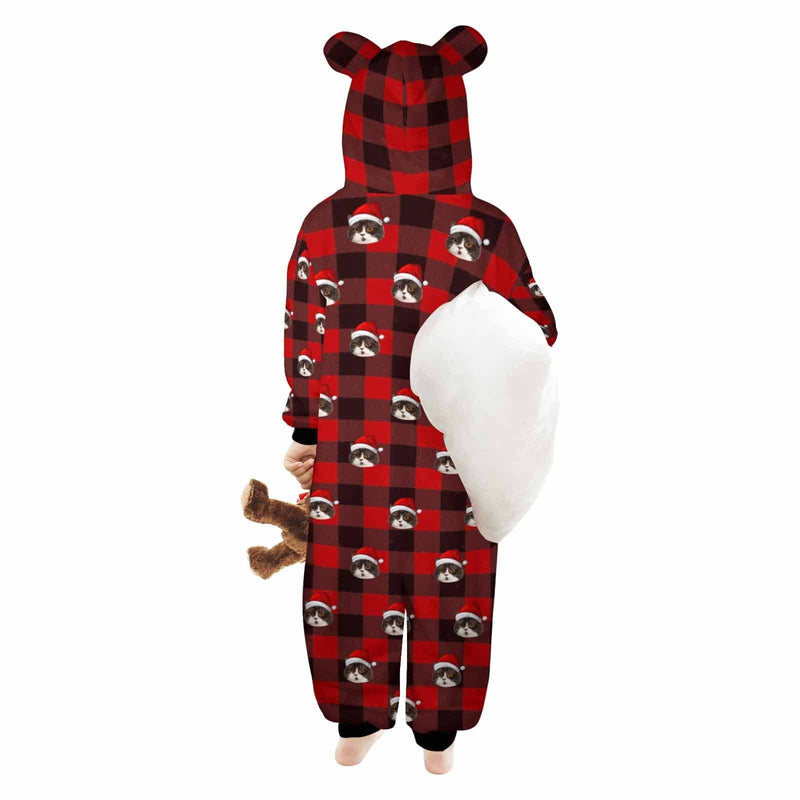 FacePajamas Pajama Adult Onesie [Thick Soft Fabric] Funny Flannel Fleece Adult Onesie Pajamas Custom Face Christmas Red and Black Plaid Jumpsuit Homewear