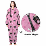 FacePajamas Pajama Adult Onesie [Thick Soft Fabric] Funny Flannel Fleece Adult Onesie Pajamas Custom Pet Face Dog Bones Jumpsuit Homewear