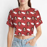 FacePajamas Womens Short Set-SDS Tops / S Custom Women's Short Sleeved Navel Exposed Sleepwear Red Hearts Personalized Seamless Face Sleepwear Shorts