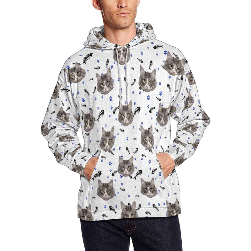FacePajamas Hoodie White / S [High Quality] Custom Pet Face Cat Paw & Fish Bone Men's All Over Print Hoodie