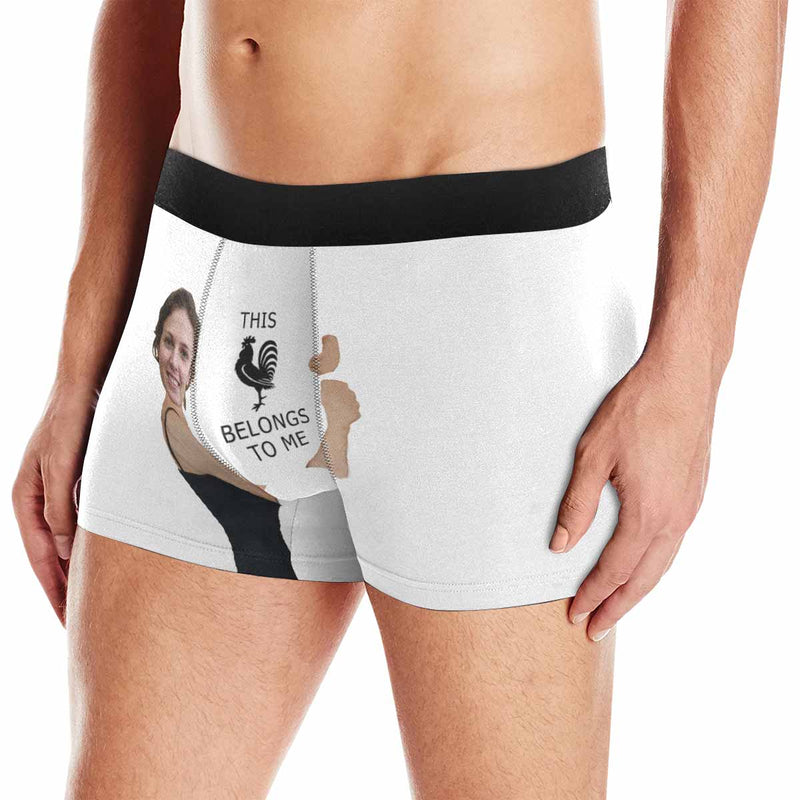 FacePajamas Men Underwear White / XS Custom Face Belongs To Me Hug Men's Boxer Briefs Personalized Boxers Underwear With Picture For Valentine's Day Gift