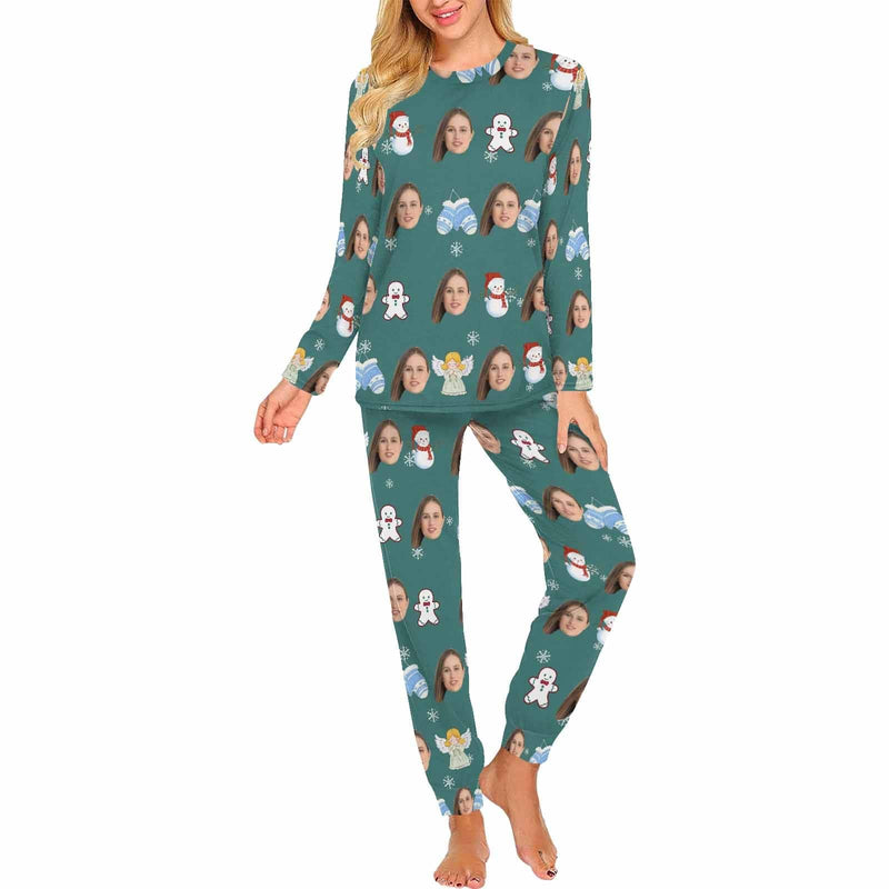 FacePajamas Pajama Mix Set Women/XS Custom Photo Gloves and Snowman Pajamas Personalized Family Matching and Pet Hoodie Set Christmas Matching Sleepwear