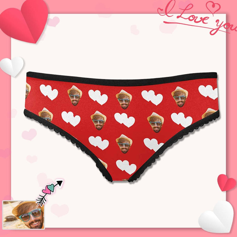 FacePajamas Women Underwear XS Custom Face Underwear Personalized Love Heart Women's High-cut Briefs Valentine's Gift for Girlfriend or Wife