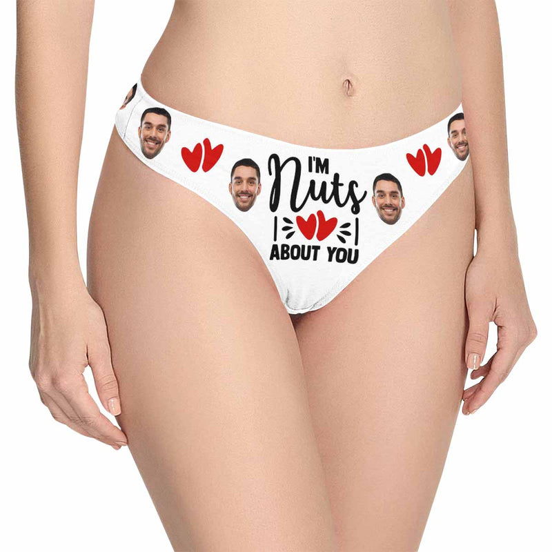 FacePajamas Women Underwear XS / White Personalized Face Underwear for Her Custom I¡®m Nuts About You Lingerie Women's Classic Thong Valentine's Gift