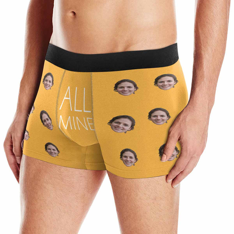 FacePajamas Men Underwear Yellow / XS Custom Face All Mine Men's All-Over Print Boxer Briefs Print Your Own Personalized Men's Boxer Underwear For Valentine's Day Gift