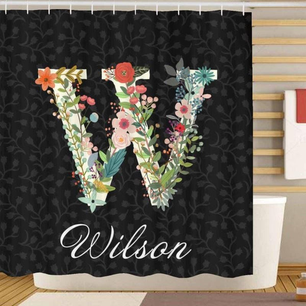 YesCustom Shower Curtain One Size Custom Name&Initials Monogram Flower Shower Curtain 72"x72"