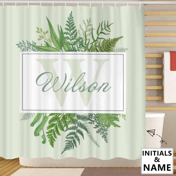 YesCustom Shower Curtain One Size Custom Name&Initials Monogram Spring Greenery Shower Curtain 72" x72"