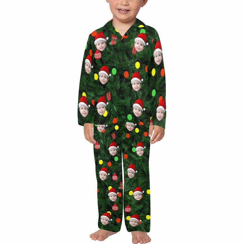 acePajamas Pajama 2-3Y / Little Boys Kid's Christmas Pajamas Green Custom Sleepwear with Face Christmas Red Hat Personalized Pajama Set For Boys&Girls 2-15Y