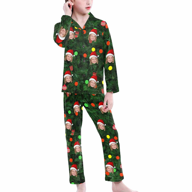 acePajamas Pajama 8-9Y / Big Girls Kid's Christmas Pajamas Green Custom Sleepwear with Face Christmas Red Hat Personalized Pajama Set For Boys&Girls 2-15Y