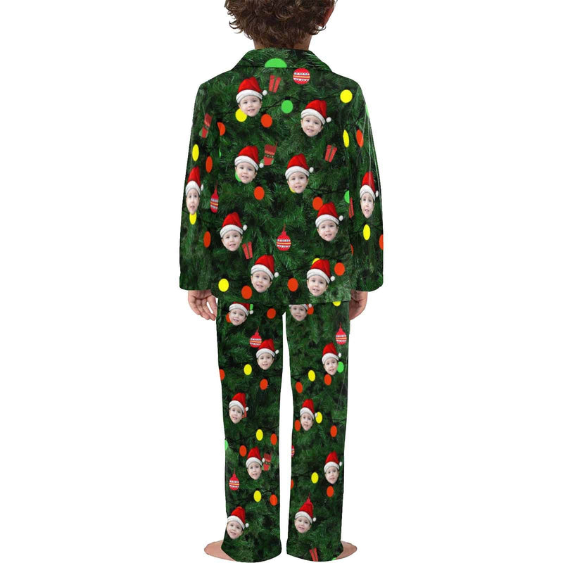 acePajamas Pajama Kid's Christmas Pajamas Green Custom Sleepwear with Face Christmas Red Hat Personalized Pajama Set For Boys&Girls 2-15Y