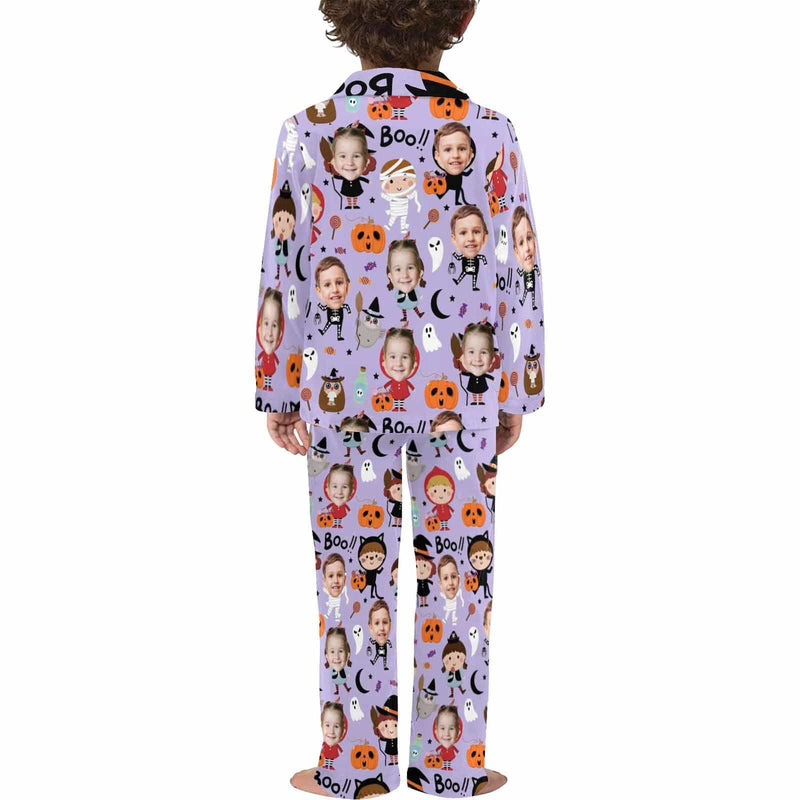 acePajamas Pajama Kid's Pajamas Purple Custom Sleepwear with Face Little Monster Personalized Halloween Pajama Set For Boys&Girls 2-15Y