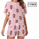 FacePajamas 379785117943 1 Face / Pink / S [Up To 4 Faces] Custom Face Pajama Sets Women's Short Sleeve Loungewear
