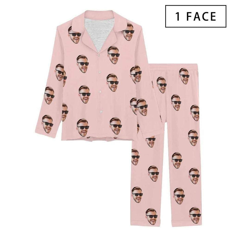 FacePajamas Pajama 1 Face / Pink / XS [Up To 4 Faces] Persoanlized Sleepwear Custom Photo Funny Pajamas With Faces On Them Women's Long Pajama Set