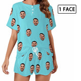 FacePajamas 379785117943 1 Face / Sky blue / S [Up To 4 Faces] Custom Face Pajama Sets Women's Short Sleeve Loungewear