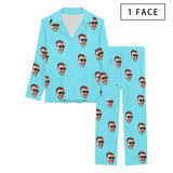 FacePajamas Pajama 1 Face / Sky blue / XS [Up To 4 Faces] Persoanlized Sleepwear Custom Photo Funny Pajamas With Faces On Them Women's Long Pajama Set