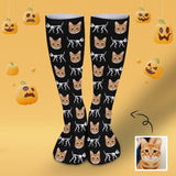 FacePajamas Sublimated Crew Socks-2WH-SDS 1PCS Custom Cat Face Sublimated Crew Socks Skeleton Socks Personalized Funny Photo Socks Gift for Halloween