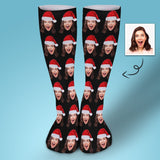 FacePajamas Sublimated Crew Socks-2WH-SDS 1PCS Custom Christmas Face Socks Christmas Hat Black Personalised Face Printed on Socks Sublimated Crew Socks Christmas Gifts