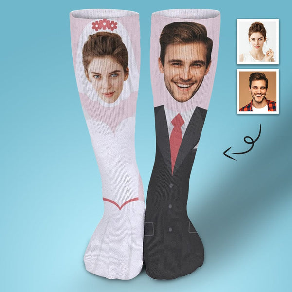 FacePajamas Sublimated Crew Socks-2WH-SDS 1PCS Custom Face Couple Sublimated Crew Socks Wedding Socks Personalized Funny Photo Socks Gift