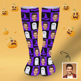 FacePajamas Sublimated Crew Socks-2WH-SDS 1PCS Custom Face Sublimated Crew Socks Purple Socks Personalized Funny Photo Socks Gift for Halloween