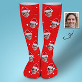 FacePajamas Sublimated Crew Socks-2WH-SDS 1PCS Custom Face Sublimated Crew Socks Red Socks Personalized Funny Photo Socks Gift for Christmas