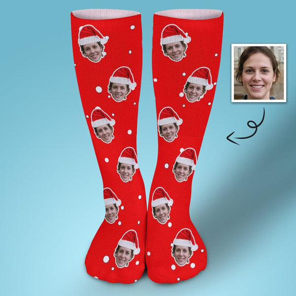 FacePajamas Sublimated Crew Socks-2WH-SDS 1PCS Custom Face Sublimated Crew Socks Red Socks Personalized Funny Photo Socks Gift for Christmas