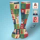 FacePajamas Sublimated Crew Socks-2WH-SDS 1PCS Custom Faces Family Christmas Tree Sublimated Crew Socks Personalized Funny Photo Socks Gift for Christmas