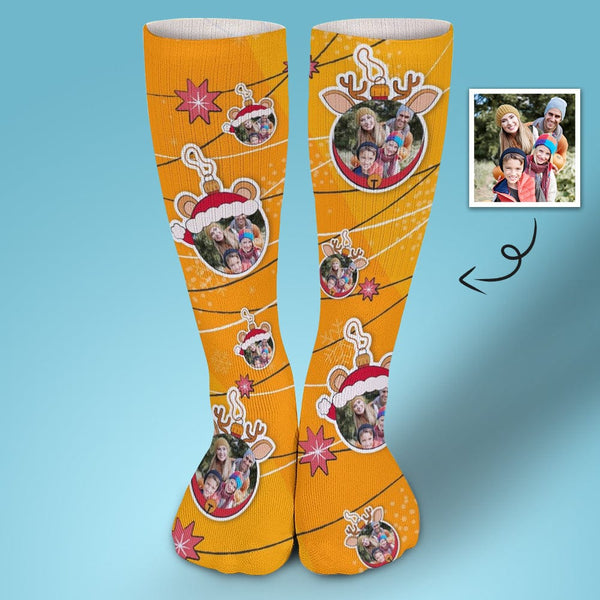 FacePajamas Sublimated Crew Socks-2WH-SDS 1PCS Custom Photo Line Yellow Sublimated Crew Socks Personalized Funny Photo Socks Gift for Christmas