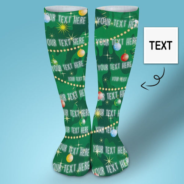 FacePajamas Sublimated Crew Socks-2WH-SDS 1PCS Custom Text Green Background Sublimated Crew Socks Personalized Socks Gift for Christmas