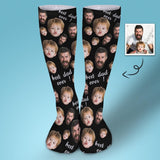 FacePajamas Sublimated Crew Socks-2WH-SDS 1PCS Fathers Day Socks With Custom Dad Kid Face Black Background Personalized Sublimated Crew Socks Gift For Australian Father's Day
