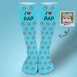 FacePajamas Sublimated Crew Socks-2WH-SDS 1PCS Fathers Day Socks With Custom Face I Love Dad Blue Background Personalized Sublimated Crew Socks Gift For Australian Father's Day