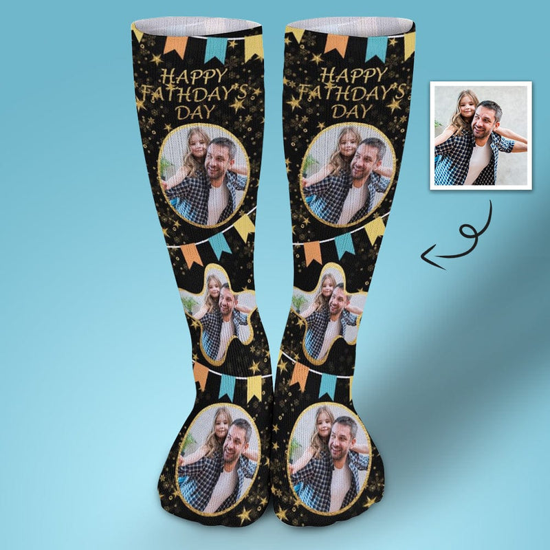 FacePajamas Sublimated Crew Socks-2WH-SDS 1PCS Fathers Day Socks With Custom Photo Star Happy Father's Day Personalized Sublimated Crew Socks Gift For Australian Father's Day
