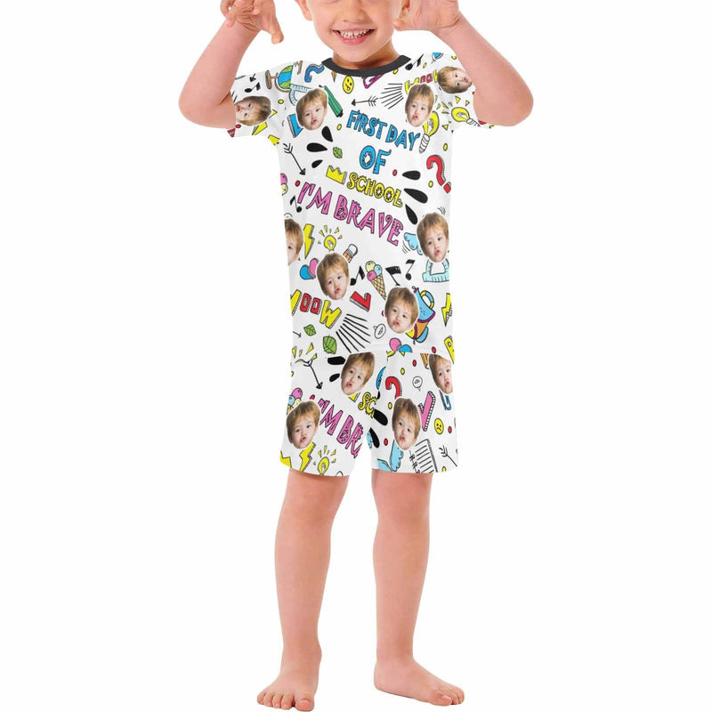 FacePajamas Pajamas 2-3Y First Day of School-Custom Face T-Shirt&Shorts Set Personalized Kid's Short Sleeve Pajama Set 2-7Y Boys