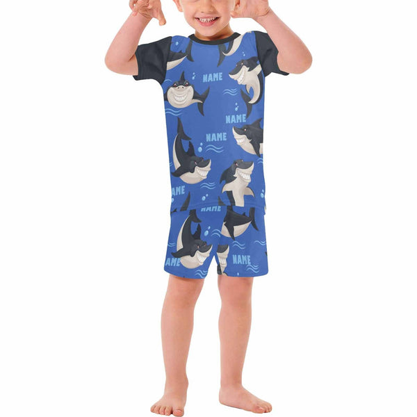 FacePajamas Pajama 2-3Y(XS) Little Boy Pajamas Custom Baby Name Pjs Deep Sea Shark Little Kids' Short Sleeve Pajama Set For Boys 2-7Y