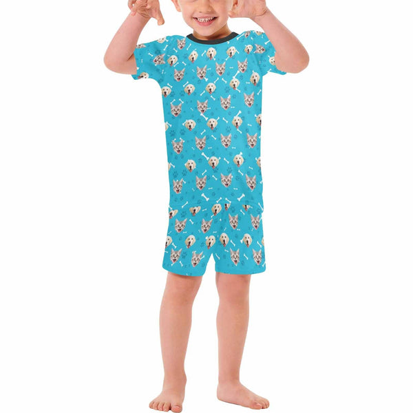 FacePajamas Pajama 2-3Y(XS) Little Boy Pajamas Custom Pets Face Little Bone Personalized Kids Short Sleeve Pajama Set For Boys 2-7Y