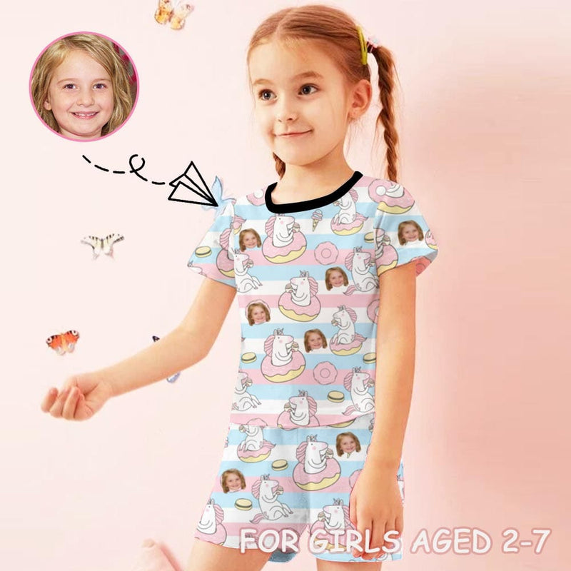 FacePajamas Pajama 2-3Y(XS) Little Kids Pajamas Custom Face Donut Nightwear Personalized Short Sleeve Pajama Set For Girls 2-7Y