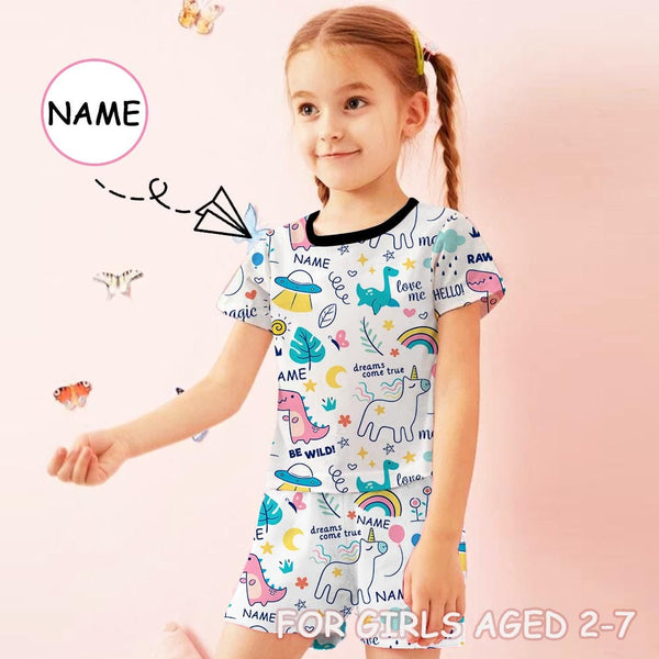 FacePajamas Pajama 2-3Y(XS) Little Kids Pajamas Custom Name Cartoon Nightwear Personalized Short Sleeve Pajama Set For Girls 2-7Y