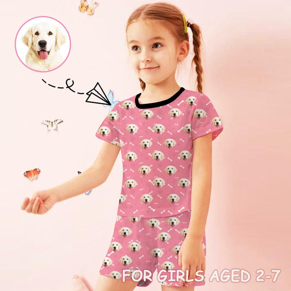 FacePajamas Pajama 2-3Y(XS) Little Kids Pajamas Custom Pets Face Little Bone Nightwear Personalized Short Sleeve Pajama Set For Girls 2-7Y