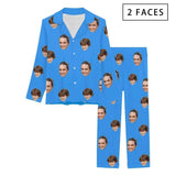 FacePajamas Pajama 2 Faces / Blue / XS [Up To 4 Faces] Persoanlized Sleepwear Custom Photo Funny Pajamas With Faces On Them Women's Long Pajama Set