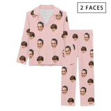 FacePajamas Pajama 2 Faces / Pink / XS [Up To 4 Faces] Persoanlized Sleepwear Custom Photo Funny Pajamas With Faces On Them Women's Long Pajama Set