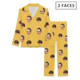 FacePajamas Pajama 2 Faces / Yellow / XS [Up To 4 Faces] Persoanlized Sleepwear Custom Photo Funny Pajamas With Faces On Them Women's Long Pajama Set