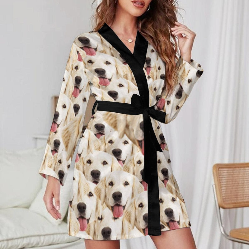 FacePajamas Mix Pajama-2ML-SDS 2 Pcs Face Print Pajamas-Custom Face Pet Dog Seamless Sleepwear Personalized Women's Bath Robe &Women's Nightgown