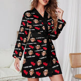 FacePajamas Mix Pajama-2ML-SDS 2 Pcs Face Print Pajamas-Custom Face Red Heart I Love You Sleepwear Personalized Women's Bath Robe &Women's Nightgown