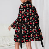 FacePajamas Mix Pajama-2ML-SDS 2 Pcs Face Print Pajamas-Custom Face Red Heart I Love You Sleepwear Personalized Women's Bath Robe &Women's Nightgown