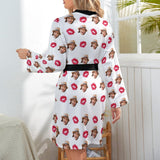 FacePajamas Mix Pajama-2ML-SDS 2 Pcs Face Print Pajamas-Custom Face Red Lips Sleepwear Personalized Women's Bath Robe &Women's Nightgown