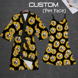 FacePajamas Mix Pajama-2ML-SDS 2pcs-Bath Robe+Nightgown / S 2 Pcs Face Print Pajamas-Custom Face Pet Dog Flower Sleepwear Personalized Women's Bath Robe &Women's Nightgown