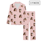 FacePajamas Pajama 3 Faces / Pink / XS [Up To 4 Faces] Persoanlized Sleepwear Custom Photo Funny Pajamas With Faces On Them Women's Long Pajama Set