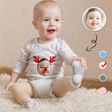 FacePajamas Baby Pajama 3 MONTHS / Blue Custom Face Ch istmas Antlers Infant Bodysuit One Piece Jumpsuit Personalized Long Sleeve Rompers Baby Clothes