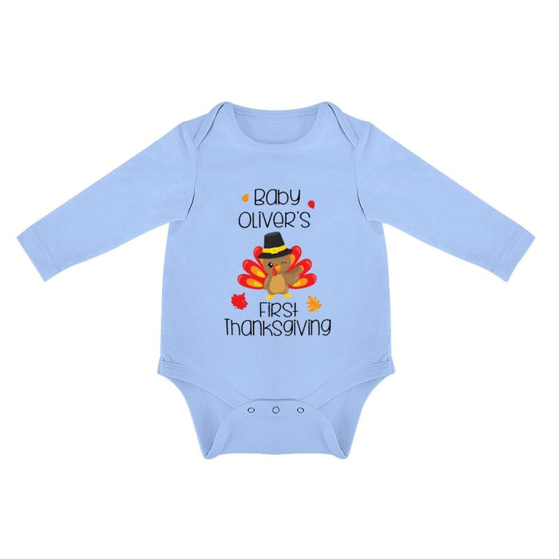 FacePajamas Baby Pajama 3 MONTHS / Blue Custom Name Thanksgiving Infant Bodysuit One Piece Jumpsuit Personalized Long Sleeve Rompers Baby Clothes