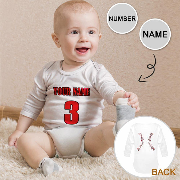 FacePajamas Baby Pajama 3 MONTHS Custom Name&Number Ball Infant Bodysuit One Piece Jumpsuit Personalized Long Sleeve Rompers Baby Clothes